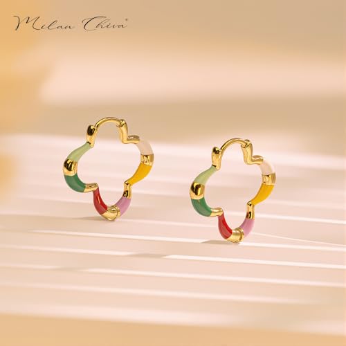 Milan Chiva 14K Gold Plated Small Huggie Dangle Earrings | Lightweight Trendy Heart Dainty Jewelry Hypoallergenic Chunky Gold Hoops Earrings Jewelry Mothers Day Gift for Women - color: I-Multi-Red