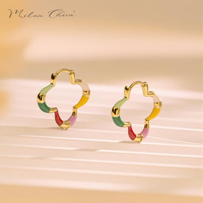Milan Chiva 14K Gold Plated Small Huggie Dangle Earrings | Lightweight Trendy Heart Dainty Jewelry Hypoallergenic Chunky Gold Hoops Earrings Jewelry Mothers Day Gift for Women - color: I-Multi-Red