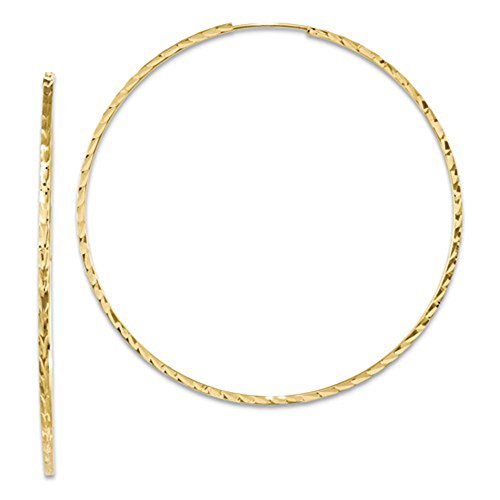 14K Yellow or White Gold Diamond Cut Square Tube Continuous Endless Hoop Earrings, 15-60mm (1.35mm Tube) - style: 55mm
