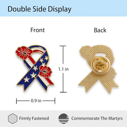 4/12/25/50 Pack Poppy Pins for Memorial Day, Poppy Flower Pin with USA Flag | Patriotic Pins Broochs Patriotic Gift for Memorial, 4th of July Independence, Veterans Day