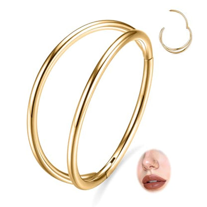 FUNLMO Double Hoop Nose Ring Conch Piercing Jewelry Septum Ring Cartilage Earring Tragus Helix Rook Daith Piercing Jewelry 316L Surgical Steel - color: Gold,double open stack,22g
