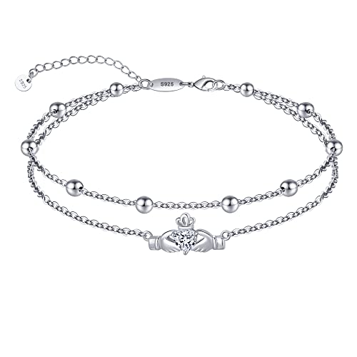 Anklet for Women S925 Sterling Silver Adjustable Foot Charm Ankle Bracelet Anklets Jewelry 9.5-10.5 Inches - color: 9# Claddagh Anklet
