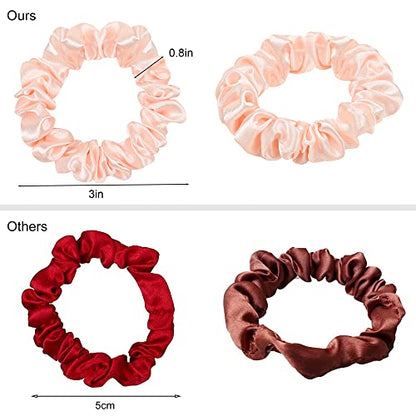 Satin Silk Hair Ties Small Mini Scrunchy for Women Cute Ponytail Holders Mini Bulk Scrunchies Elastic Hair Bands for Thick Curly Hair Pony Tails Hair Ties (12 Pcs) - color: Pink-brown