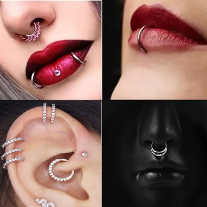 14G 16G 18G Surgical Steel Nose Septum Rings Hoops - Stainless Steel Segment Nose Rings Hoop Helix Cartilage Clicker Daith Tragus Sleeper Hoop Earrings for Women Men 6mm 8mm 10mm 12mm - color: Silver Plated 6PCS, size: 14g 8mm