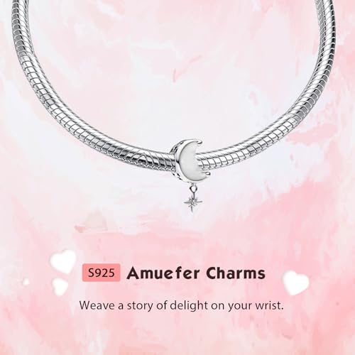 S925 Bead Pendant Charms for Bracelets Necklaces, Compatible with Pandora, Jewelry Making DIY - style: Moon & Star Charm