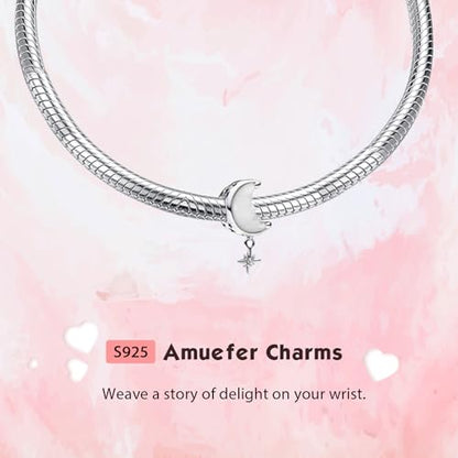 S925 Bead Pendant Charms for Bracelets Necklaces, Compatible with Pandora, Jewelry Making DIY - style: Moon & Star Charm