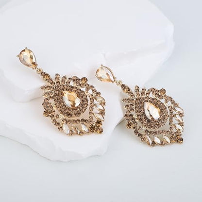 Denifery Wedding Teardrop Dangle Earrings Crystal Rhinestone Earrings Chandelier Earrings Rhinestone Dangle Drop Earrings for Wedding Prom Bride Bridesmaids (Champagne)