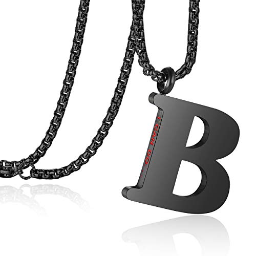 Initial 26 Letter A to Z Pendant Necklace for Teen Women Men 24" Chain | Large Alphabet Letter Personalized Charm Pendant,Engraving Red 'I CAN DO ...' on Back - style: B