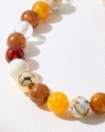Chunky Beaded Choker Necklace for Women Boho Statement Necklace with Large Pearl Blue Brown Tone Resin Beads Summer Beach Jewelry Gifts - color: Brown