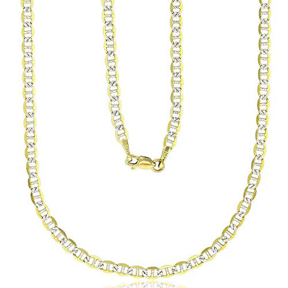 DECADENCE 14k Two Tone Gold Solid 3mm-3.50mm Mariner Pave Link Chain Bracelet with Lobster Claw Clasp | Italian Gold Chain | Mariner Pave Link Chains - style: 3mm