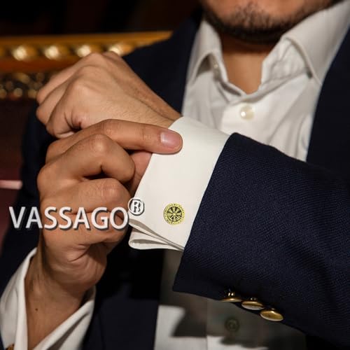Mens Cufflinks, Norse Viking Tuxedo Cuff Links, Stainless Steel Viking Compass Vegvisir Rune Shirt Studs Mythology Jewelry Gift for Business Wedding - color: Compass-G