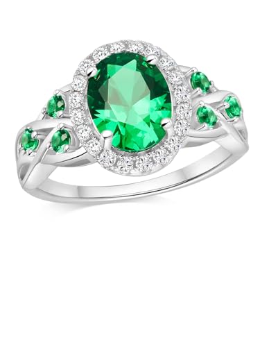 2-3 Carat Oval Engagement Ring 925 Silver Celtic Knot Birthstone Rings for Women Hypoallergenic Amehtyst/Aquamarine/Emerald/Ruby/Sapphire Cocktail Rings Jewelry Size 6-10 - color: A. Emerald