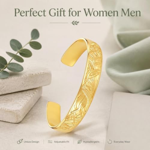 12mm/14mm Width 14K Gold Plated Bangle Bracelet for Women Men - color: Yellow-Style 1