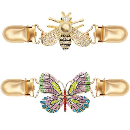 2Pcs Cinch Clip Waist Colorful Cincher Clips for Women Retro Sweater Shirts Shawl Dress Back Cinch Clips(Butterflies&Bees)