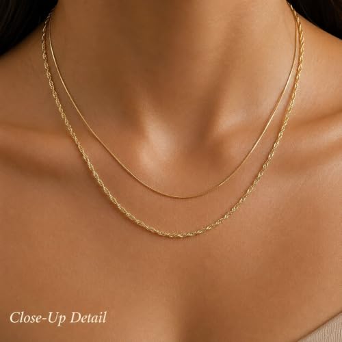 Gold Neklace Stack Dainty Gold Herringbone Necklace for Women Layered Paperclip Chain Necklaces Rhinestone Drop Simple Jewelry Gifts for Women - color: A6:thin-2pcs