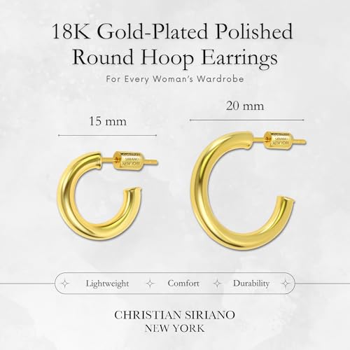 Small Gold Hoop Earrings for Women | 18K Gold Plated Non Tarnish Hoops, Classic Polished Huggie Earrings, 925 Sterling Silver Base, Twist Hoop. (4x20mm & 4x25mm, 3x15mm & 3x20mm) - color: Gold, size: Polish Hoop (3x15mm & 3x20mm)