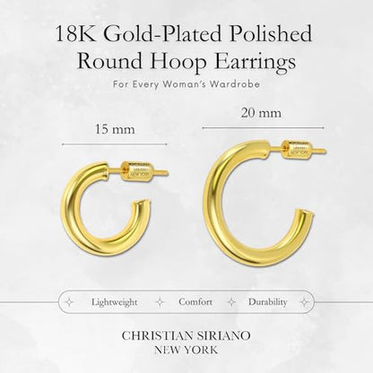 Small Gold Hoop Earrings for Women | 18K Gold Plated Non Tarnish Hoops, Classic Polished Huggie Earrings, 925 Sterling Silver Base, Twist Hoop. (4x20mm & 4x25mm, 3x15mm & 3x20mm) - color: Gold, size: Polish Hoop (3x15mm & 3x20mm)