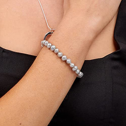Handmade Women's Pearl Bracelet 7-8mm Freshwater Cultured Pearl Elasticated Bracelet Length 7.5In - color: Grey