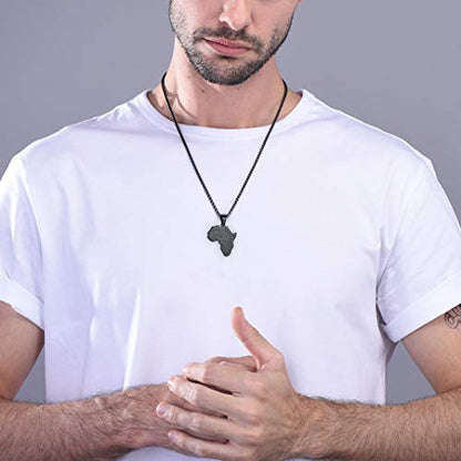 GOLDCHIC JEWELRY Africa Map Necklace for Men, Stainless Steel African Tribal/Egyptian Eye of Horus/I LOVE AFRICA/Elephant Map Hiphop Jewelry Unisex with 22'+2'Adjustable Chain - color: Africa Map - Black, style: No Customization