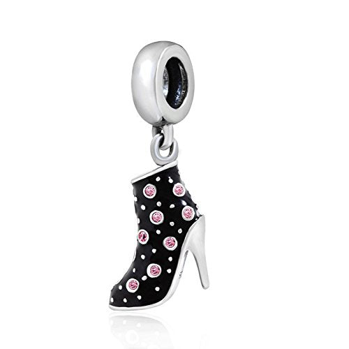 Black High Heel Dangle Charms 925 Sterling Silver Birthstone Gifts Charm for Her Pandora Bracelet - color: Pink