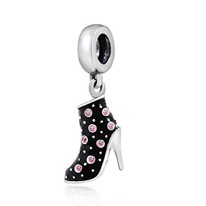Black High Heel Dangle Charms 925 Sterling Silver Birthstone Gifts Charm for Her Pandora Bracelet - color: Pink