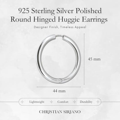 18K Gold Plated Sterling Silver Earrings for Women – Pure & Polished, Twist, Square, Hinged Tube, Abstract & Heart Shape Hoops – Lightweight, Hypoallergenic, Non-Tarnish Jewelry (Sizes: 3x35mm-46x30mm) - color: Silver, size: Hinged Tube (5x45mm)