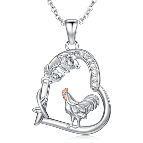 Heart Animal Necklace 925 Sterling Silver Cute Animal Pendant Jewelry Birthday Gifts for Women Girlfriend Mom Animal Lovers - style: Chicken