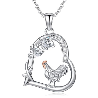 Heart Animal Necklace 925 Sterling Silver Cute Animal Pendant Jewelry Birthday Gifts for Women Girlfriend Mom Animal Lovers - style: Chicken