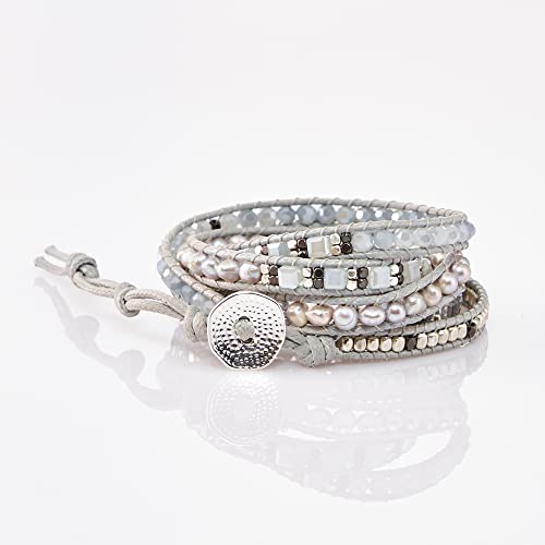 Bracelet for Women – Handmade Vegan Boho Natural Stone Layered Bracelet, Thailand Bohemian Stackable Beaded Wrap Bracelets, Summer Hippie Bracelet Stack, Fashion Jewelry Gifts - color: A8-Bianco