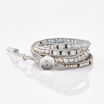 Bracelet for Women – Handmade Vegan Boho Natural Stone Layered Bracelet, Thailand Bohemian Stackable Beaded Wrap Bracelets, Summer Hippie Bracelet Stack, Fashion Jewelry Gifts - color: A8-Bianco