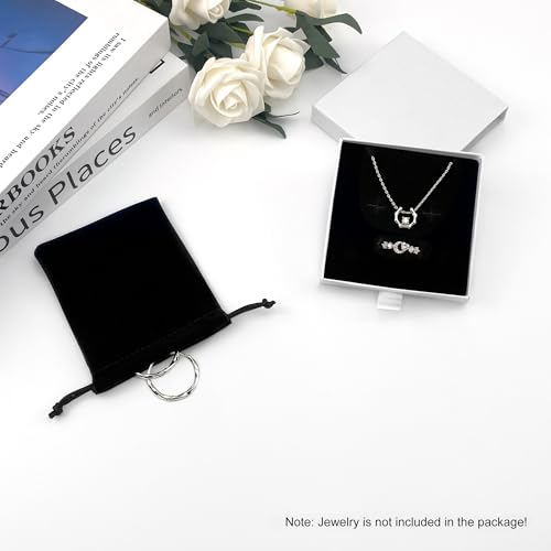 Small Jewelry Gift Box and Velvet Bag, Necklace Bracelet Earring Cardboard Organizer Square Jewellery Gift Box Pendent Storage Case for Birthday Xmas Christmas Wrapping (White) - color: White