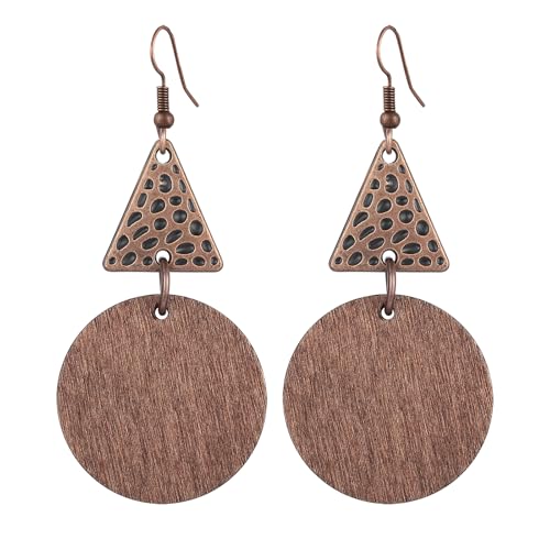 Silver/Gold Boho Dangle Statement Earrings for Women Trendy,Handmade Vintage Dainty Cute Long Drop Summer Earrings,fashion Accessories Jewelry Gifts - color: A38 Wooden Geometric Dangle