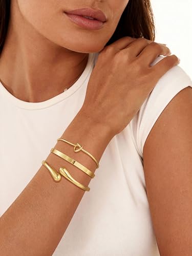 14K Gold Plated Stackable Bangle Bracelets for Women | Dainty Cuff Bracelets, Stackable for Women, Waterproof Bracelet Stack, Gold Jewelry Gifts Trendy Adjustable Accessories - color: 3-layer-D-Gold