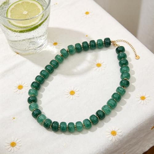 Chunky Colorful Beaded Necklace for Women Boho Summer Statement Resin Choker Necklaces Beach Jewelry Accessories - color: Green