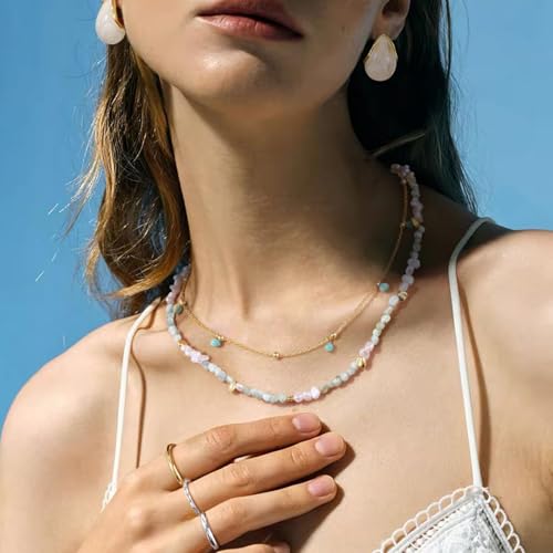 KissYan Beaded Necklaces for Women, Layered Pendant Choker for Summer | Stackable Colorful Natural Gemstone Handmade Beach Charm Chain Valentine's Jewelry Gifts For Girlfriend Wife Lover - style: Beads