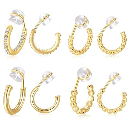PLOMFOV Clip On Hoop Earrings for Women 14K Gold Plated Non Pierced Earrings Clip On Hoops Small No Piercing Fake Hoop Earrings 14mm - color: Gold