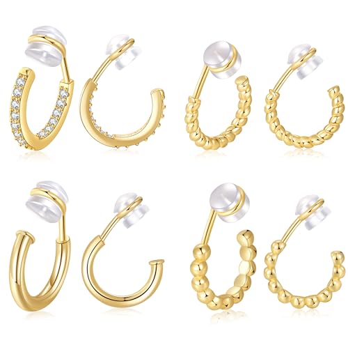 PLOMFOV Clip On Hoop Earrings for Women 14K Gold Plated Non Pierced Earrings Clip On Hoops Small No Piercing Fake Hoop Earrings 14mm - color: Gold