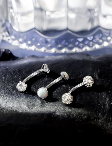 16G Eyebrow Ring Piercing Jewelry Surgical Steel CZ Opal Ball Spike Curved Barbell Vertical Labret Lip Ring Rook Daith Earrings Belly Button Ring Piercing Jewelry for Women Men 6MM 8MM 10MM - color: Silver, size: 16G, 6mm Length