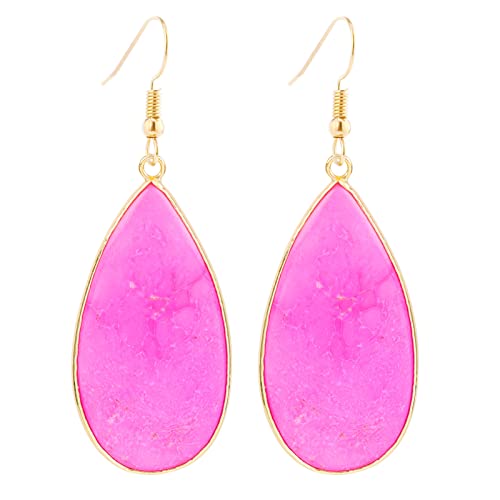 BaubleStar Natural Crystal Healing Stone Earrings Statement Teardrop Dangle Earrings for Women - color: Hot Pink
