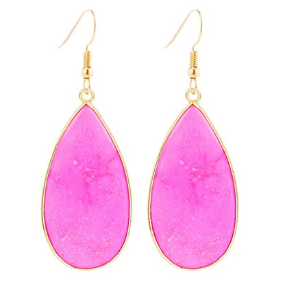 BaubleStar Natural Crystal Healing Stone Earrings Statement Teardrop Dangle Earrings for Women - color: Hot Pink