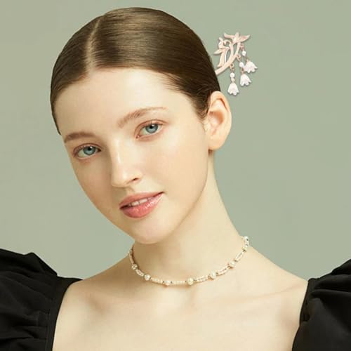 8 Pieces Retro Vintage Asian Japanese Gold Metal Long Hair Sticks Pins with Pearl Jade Tassels Pendants Chinese Hanfu Hair Chopsticks Picks Bun Forks Holders Hairpins Headpieces (Set A)