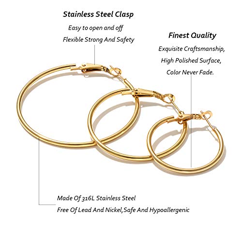 5/12 Pairs Gold Silver Plated Hoop Earrings for Women, Hypoallergenic Stainless Steel Hoops Earrings Set, Lightweight Large Small Hoops Women Earrings Loop Earrings Set - color: 6 Pairs Stainless Steel gold silver Plated Hoop Earrings