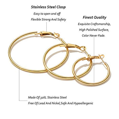 5/12 Pairs Gold Silver Plated Hoop Earrings for Women, Hypoallergenic Stainless Steel Hoops Earrings Set, Lightweight Large Small Hoops Women Earrings Loop Earrings Set - color: 6 Pairs Stainless Steel gold silver Plated Hoop Earrings