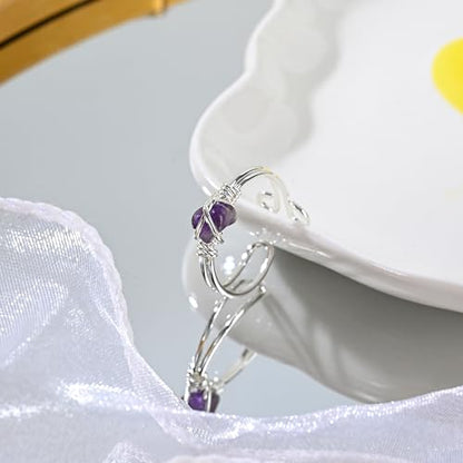 9 PCS Healing Crystal Ring, Adjustable Wire Wrapped Rings Irregular Gemstone Rings Set for Women - color: Silver-Style A