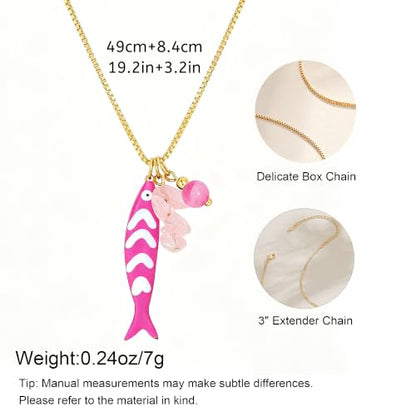 Fish Necklace for Women Gold Plated Fish Pendant Adjustable Necklace Bohemian Beach Jewelry - style: Pink fish