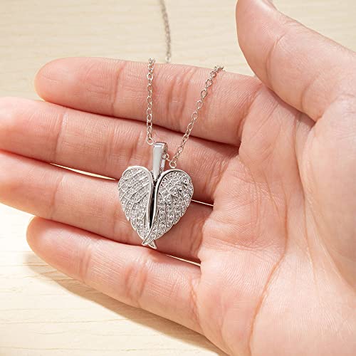 AILIN Personalized Angel Wing Locket Necklace Sterling Silver 925/Brass Custom CZ Heart Picture Locket Necklace For Her Guardian Angel Family Photo Pendant For Women Valentine Mother Birthday Gifts