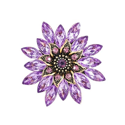 Crystal Flower Brooch Pin for Women Rhinestone Floral Lapel Jewelry - color: Purple
