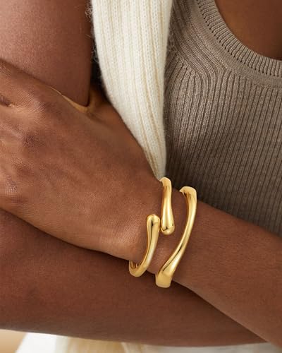 Chunky Gold Bangle Bracelets for Women, Gold Twist Cuff Bracelet | Trendy Stackable Bangles Set Fashion Jewelry Gifts - color: 2PCS Gold