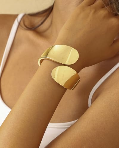 Bangle Bracelets for Women | 14K Gold Plated Trendy Wide Bracelets | Hinged Arm Cuff Bangles Chunky Bracelet for Women - color: Style P-Gold Plated Bangles