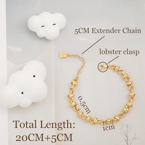 SOFYBJA 18k Gold Plated Personalized Chunky Cuban Oval Link Chain Bracelets for Men Toggle Rope Bracelet Jewelry for Women - style: Round Knotted Chain Link Bracelet